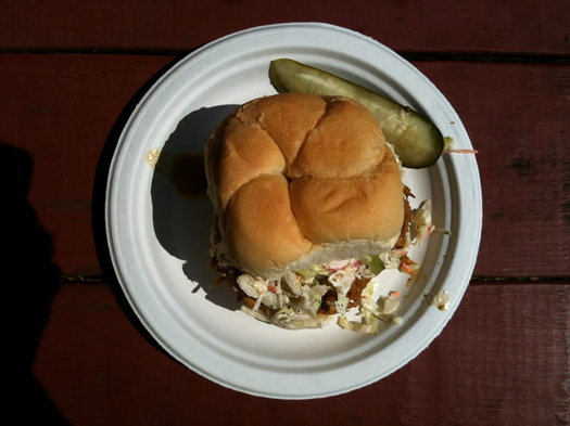 capital q pulled pork sandwich overhead