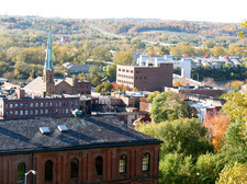 downtown Troy from hill Collar City Bridge background