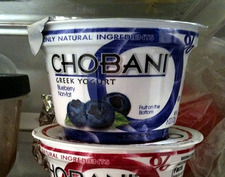 chobani containers in fridge