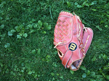 baseball glove in grass