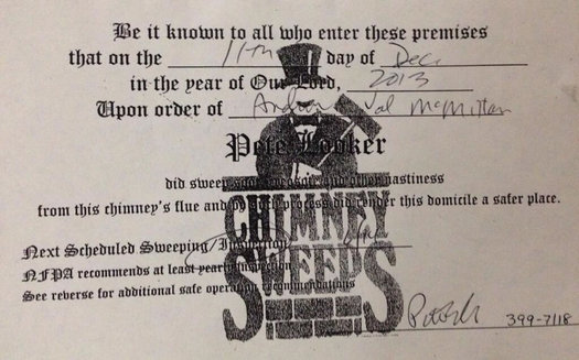 pete looker chimney sweep receipt val