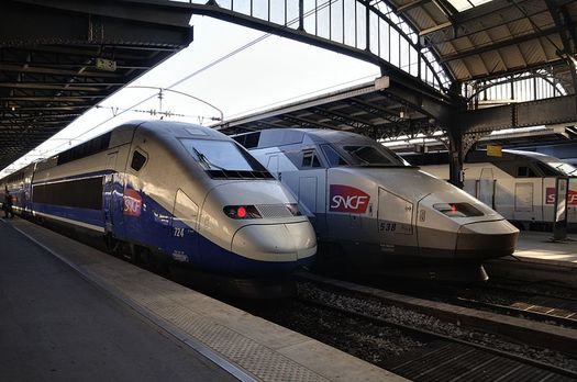 TGV trains in Paris by Wikipedia user Taxiarchos228 cc