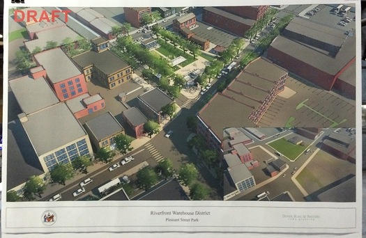 draft rendering area of Broadway, Thacher Street, and Pleasant Street