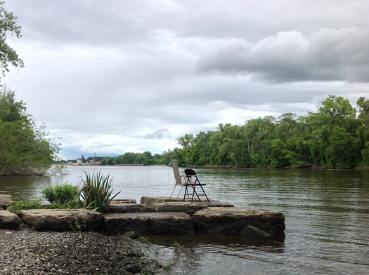 center island chairs along water