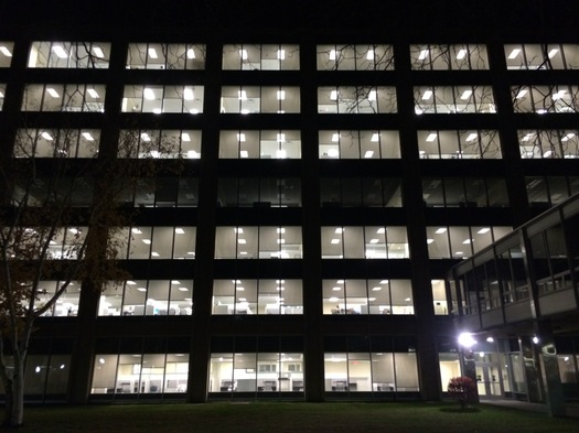 harriman state office campus building 5 at night