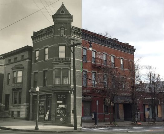 Madison and New Scotland old ice cream parlor past present split