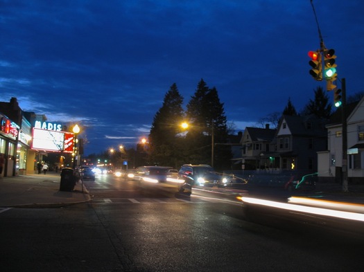 madison ave at main traffic at night