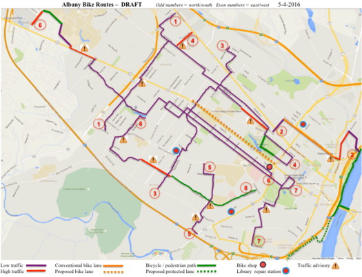 albany bicycle coaltion bike routes draft map 2016-May