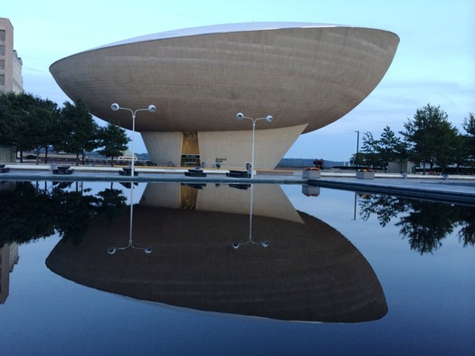 The Egg reflected in ESP pool