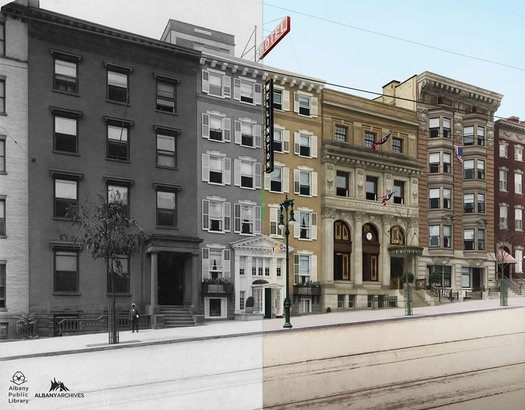 Albany Archives Wellington Row colorized split BW