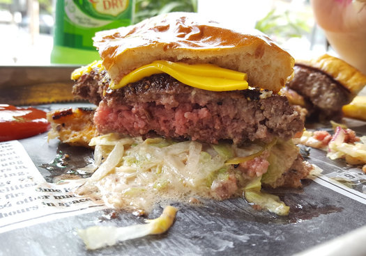 Crave burger cross section closeup