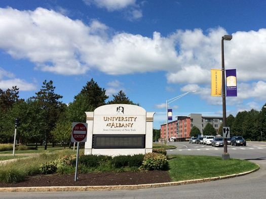 UAlbany sign, Aspen in background