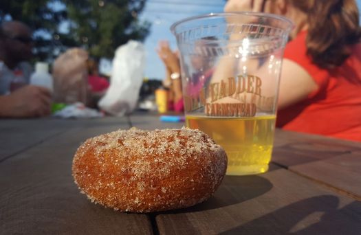 Indian Ladder Farms cider donut and beer cup