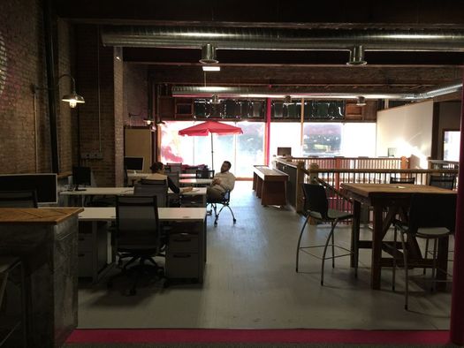 Troy Innovation Garage co-working space looking toward front windows