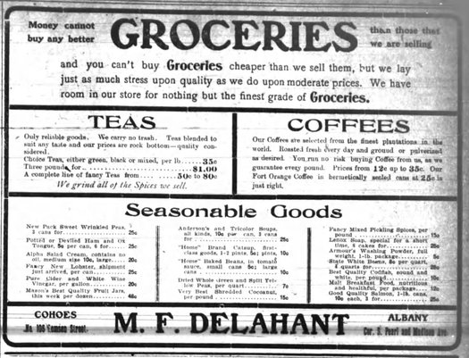 Delahant Groceries ad 1903 via Carl