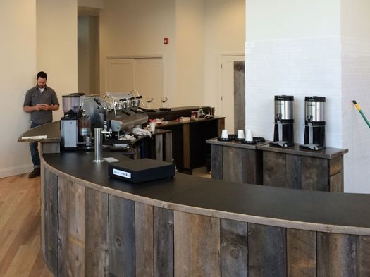 Stacks Espresso Arcade Building interior bar pre-opening