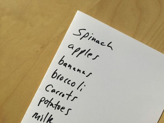 grocery list written in marker