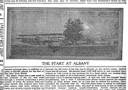 NYT 1910-05-30 Glenn Curtiss Albany flight