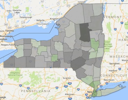 New York State counties 2010-2016 population change map