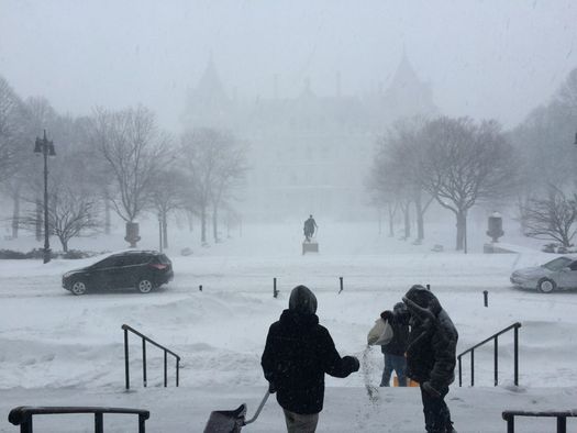 Albany blizzard state Capitol shoveling Smith Building steps