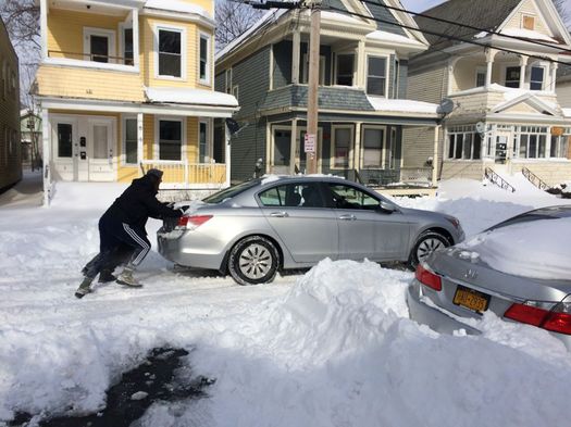 day after 2017 March blizzard Myrtle Ave car push