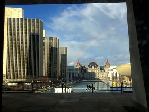 rainbow over NYS Capitol 2017-03-08