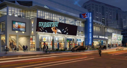 TU Center atrium renovation rendering exterior night cropped