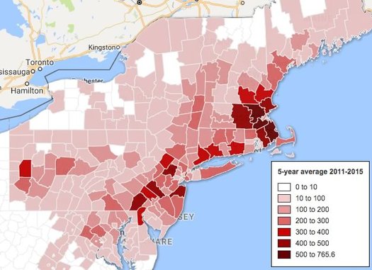 lyme disease avg annual cases Northeast 2011-2015