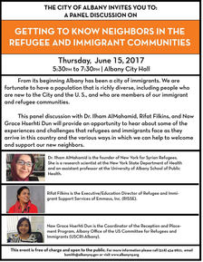 albany city hall helping refugees panel poster