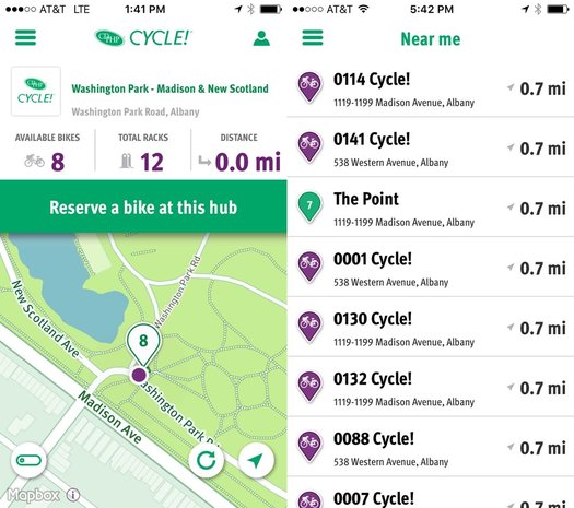 CDTA bike share app screenshots