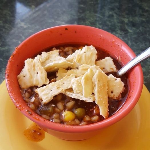 Chuck Wagon Diner beef soup closeup