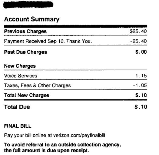 10 cent phone bill large