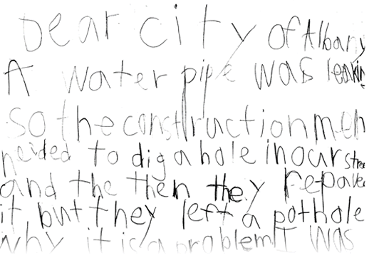 7-year-old Albany resident pothole letter cropped