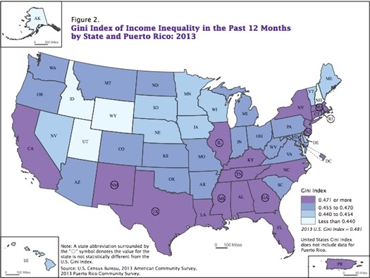 ACS2013 state gini indexes map