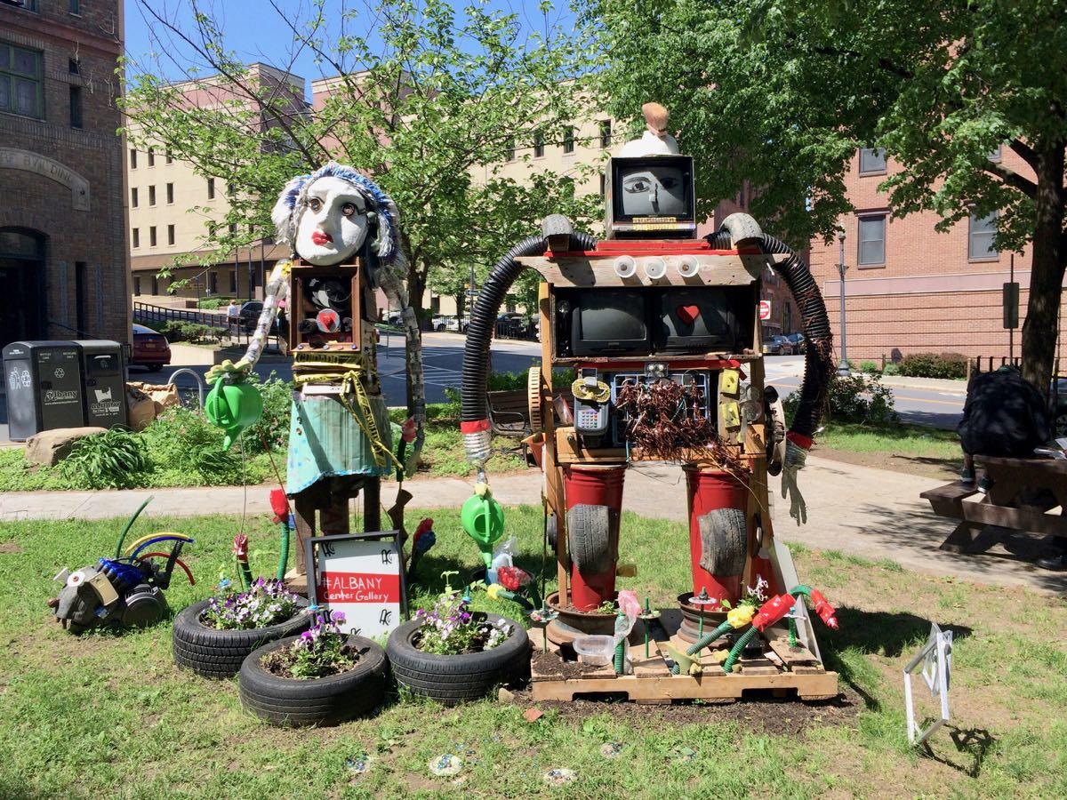 Albany Center Gallery Maiden Lane park recycled robots