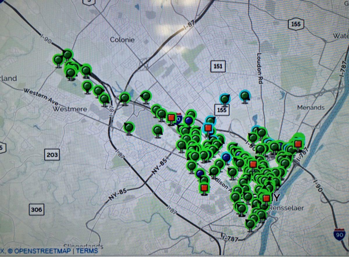 Albany snow removal GPS map closeup