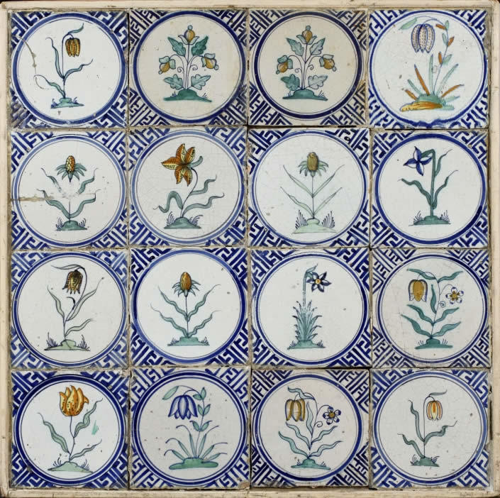 Dutch earthenware tile flowers Albany Institute