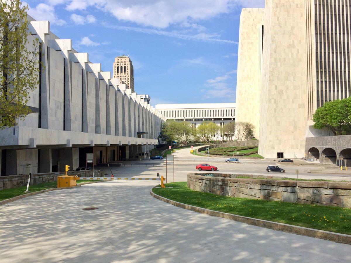 Empire State Plaza indoor bike parking plaza ramp gate