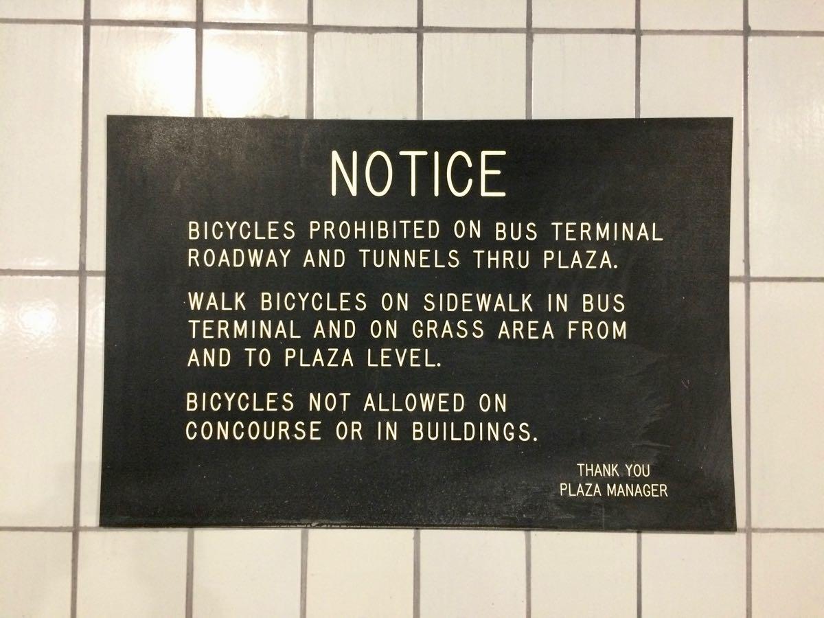 Empire State Plaza indoor bike parking sign