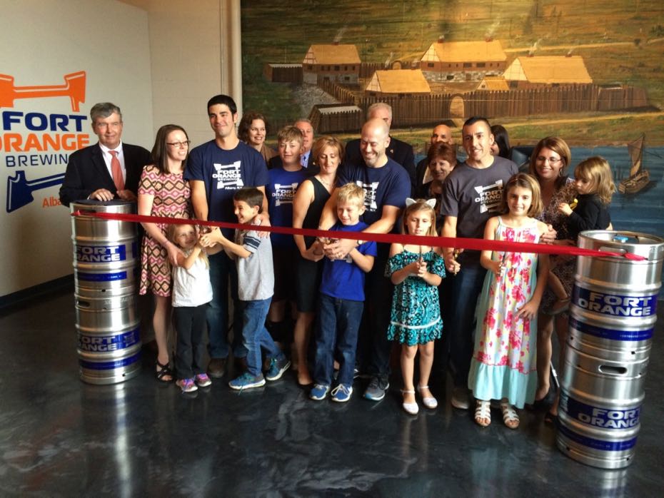 Fort Orange Brewing opening ribbon cutting founders with families
