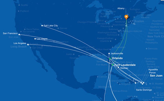 JetBlue ALB service map 2015-04-06