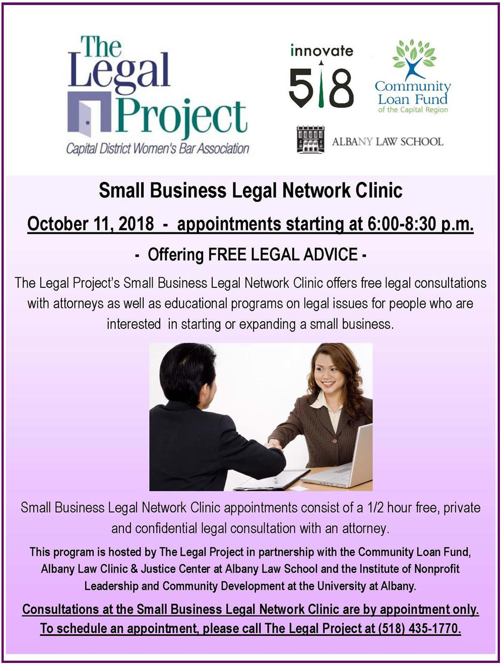 Legal Project small business legal clinic poster 2018-October