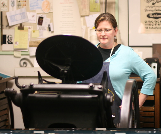 Lori at the letterpress.jpg