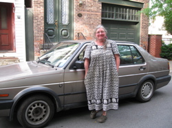 Louise and veggie car.JPG