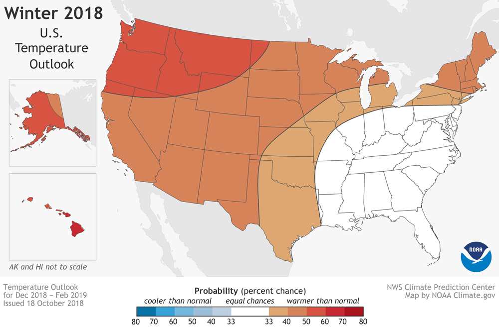 NOAA winter outlook 2018-2019 temperature