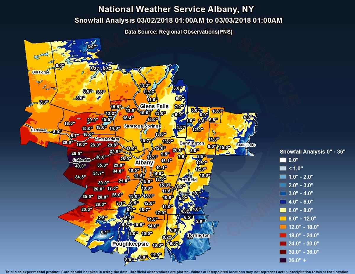 NWS Storm Total Snow 2018-March first Noreaster