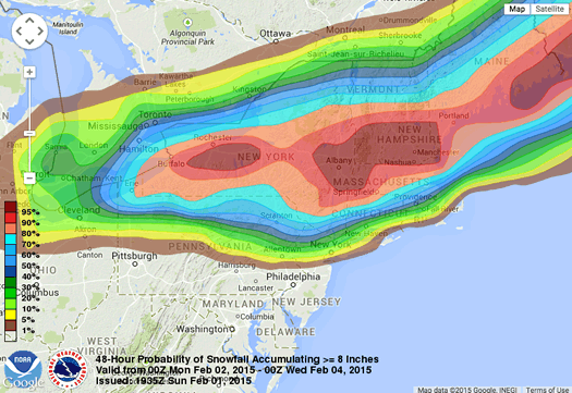 NWS probabilistic snowfall map 2015-02-01