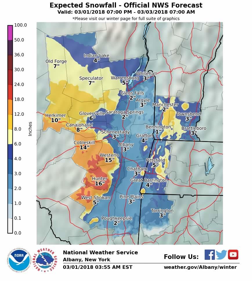 NWS probabilistic snowfall map 2018-03-01