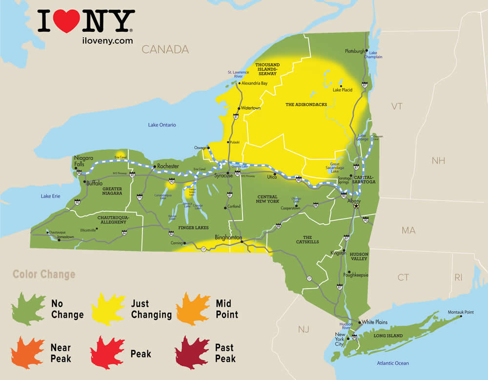 New York Fall Foliage Map States Of America Map