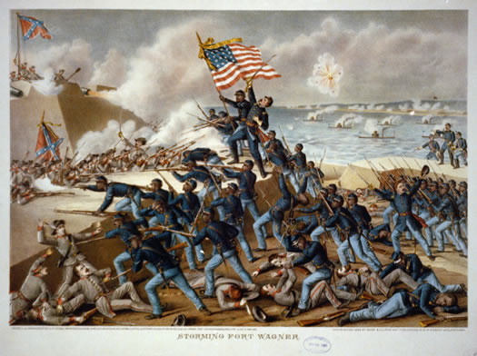 The Storming of Ft Wagner lithograph by Kurz and Allison 1890